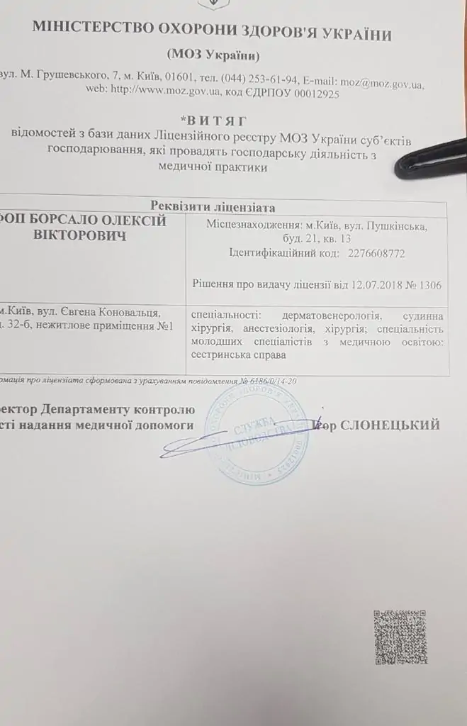 Лицензия МОЗ